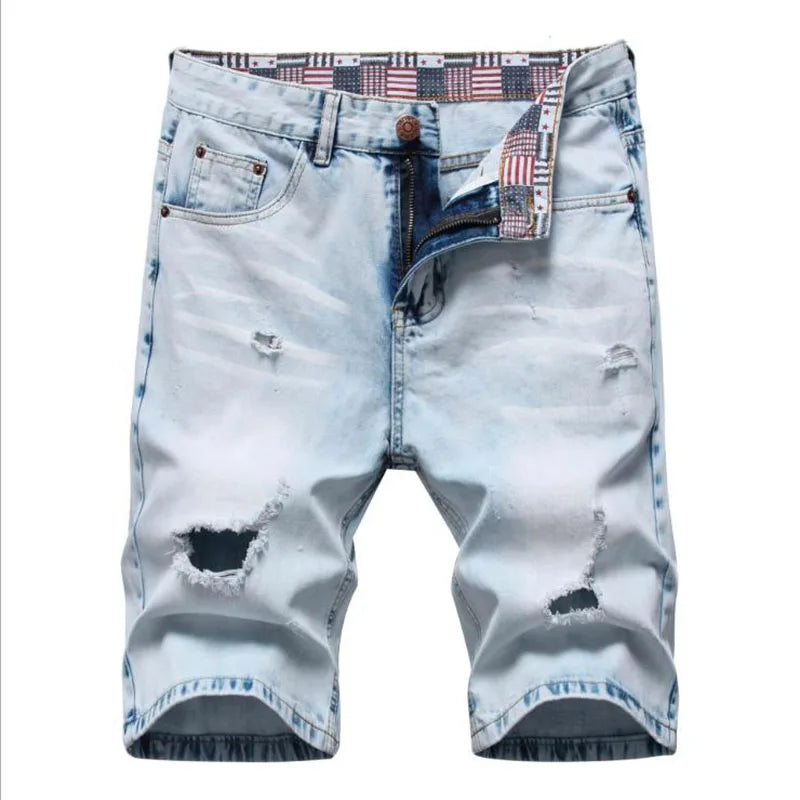 Men's Ripped Denim Shorts – Casual Knee-Length Jean Shorts