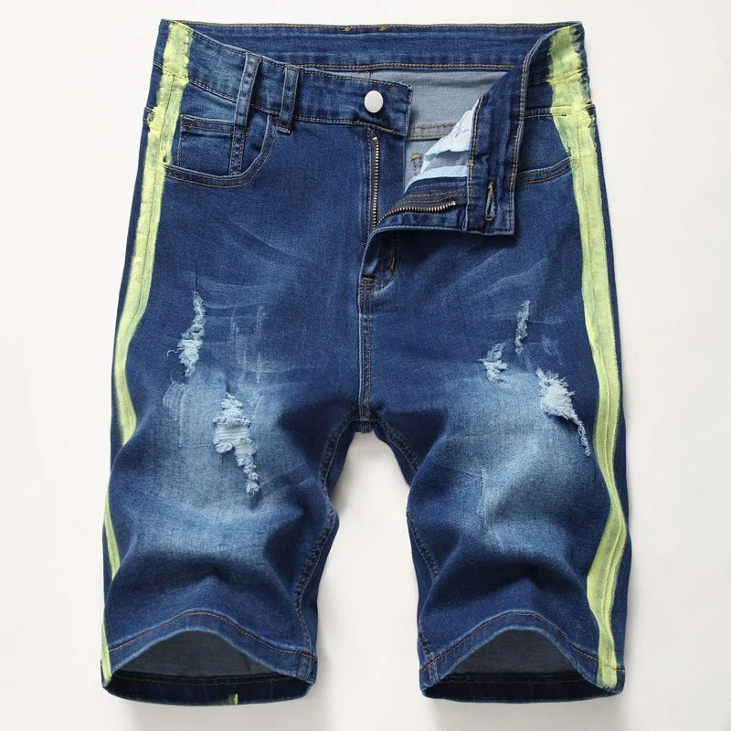 Men's Ripped Denim Shorts – Casual Knee-Length Jean Shorts