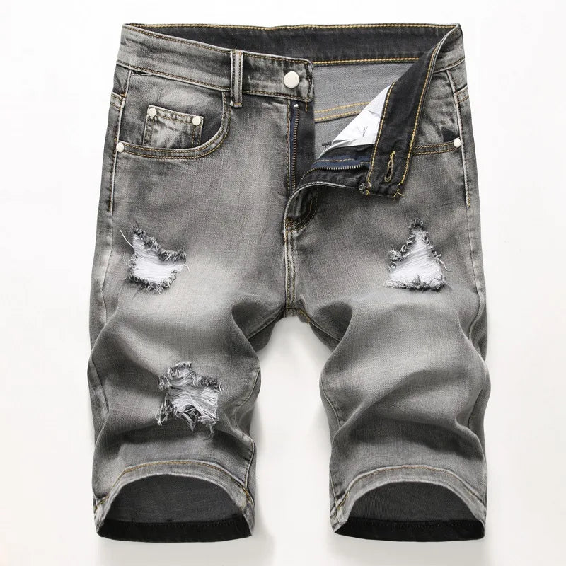 Men's Ripped Denim Shorts – Casual Knee-Length Jean Shorts