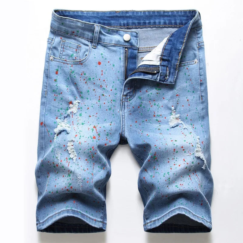 Men's Ripped Denim Shorts – Casual Knee-Length Jean Shorts