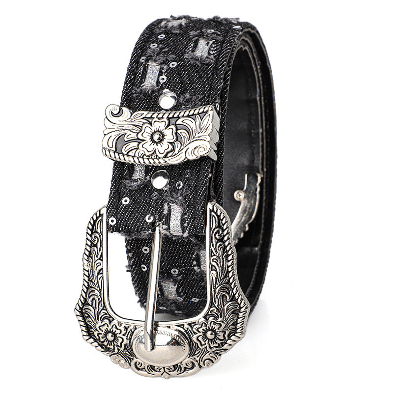 Unisex Rhinestone Buckle Belt – Retro Punk Rock Street Style Fashion Belt