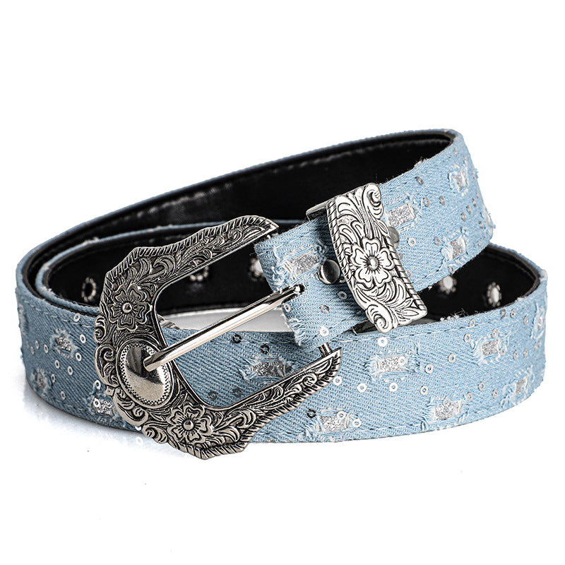 Unisex Rhinestone Buckle Belt – Retro Punk Rock Street Style Fashion Belt