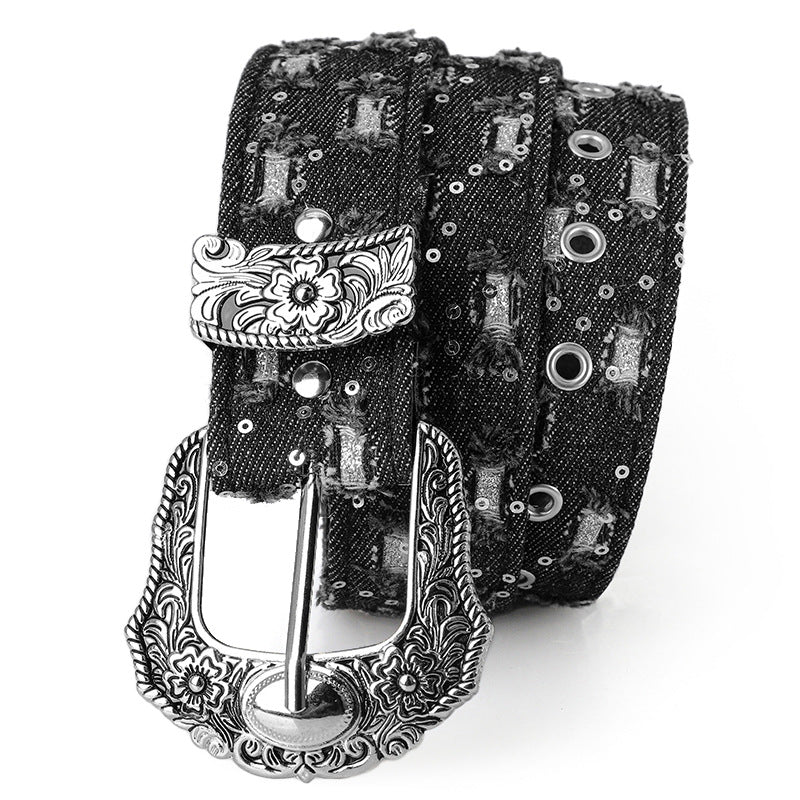 Unisex Rhinestone Buckle Belt – Retro Punk Rock Street Style Fashion Belt