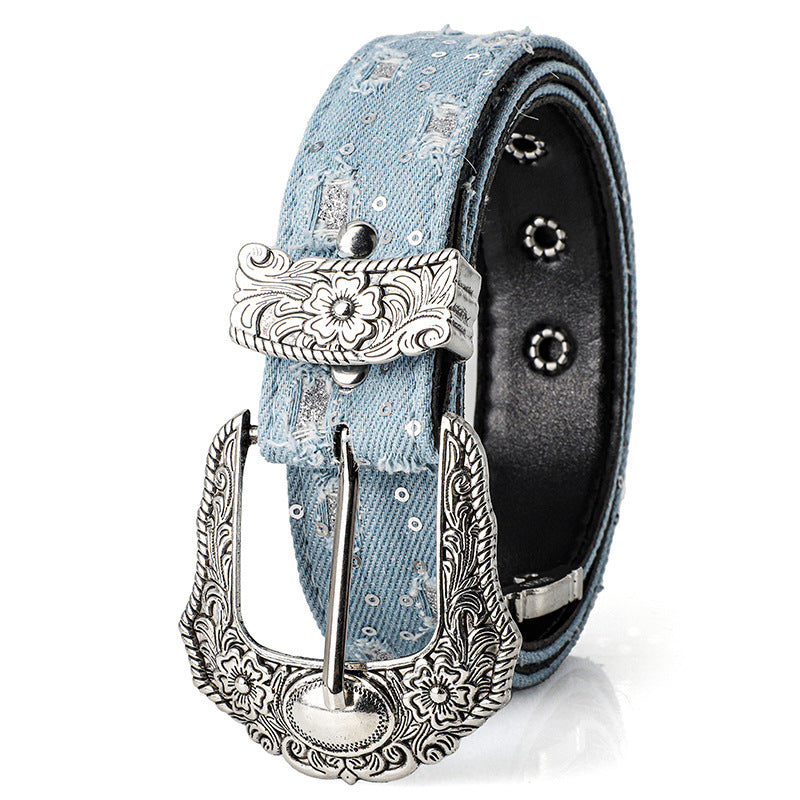 Unisex Rhinestone Buckle Belt – Retro Punk Rock Street Style Fashion Belt