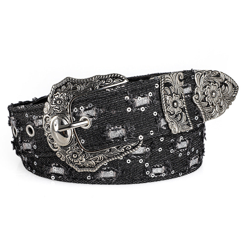 Unisex Rhinestone Buckle Belt – Retro Punk Rock Street Style Fashion Belt