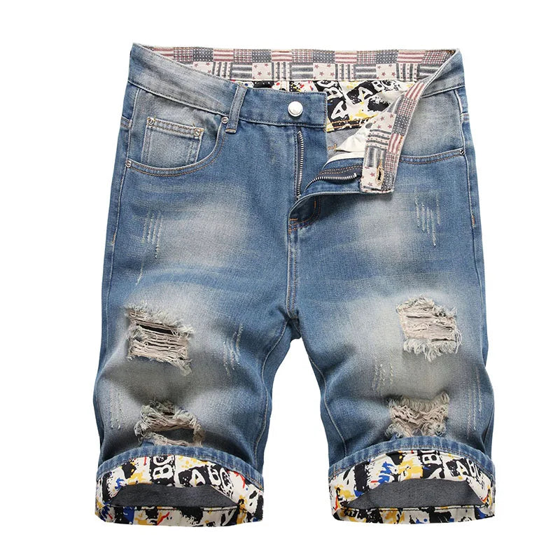 Men's Ripped Denim Shorts – Casual Knee-Length Jean Shorts