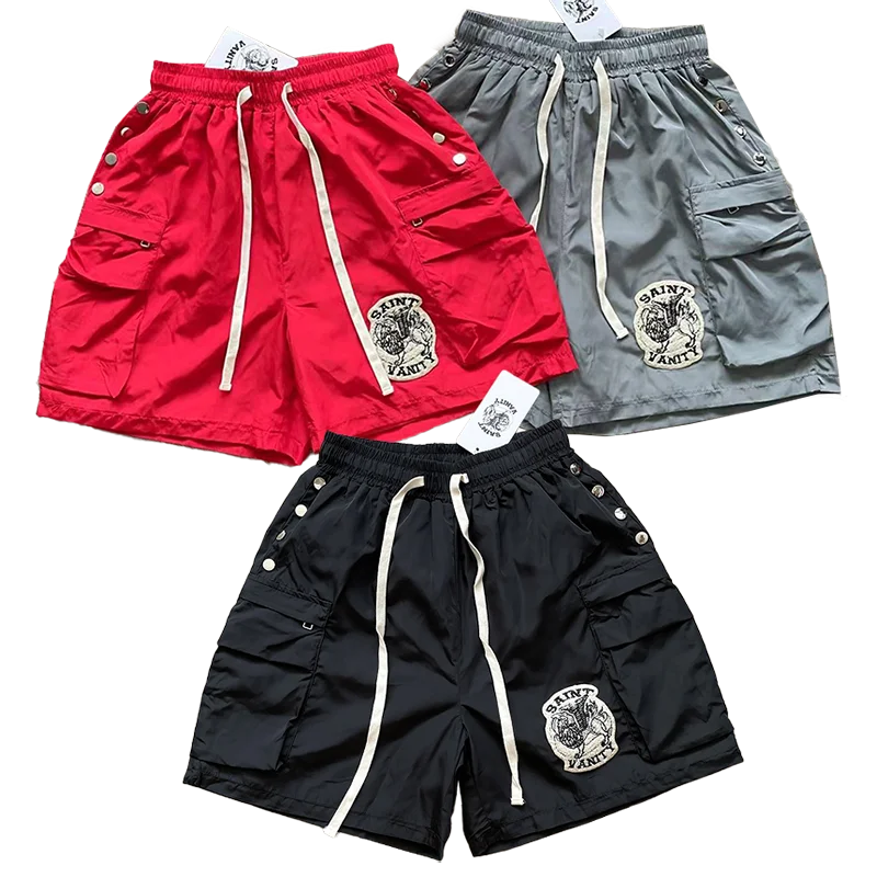 Men's Cargo Shorts – Embroidered Elastic Waist Streetwear Shorts