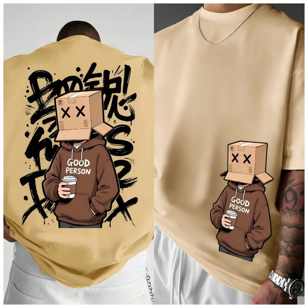 Men's Cartoon Character Letter Graffiti Comfortable and Breathable T-shirt