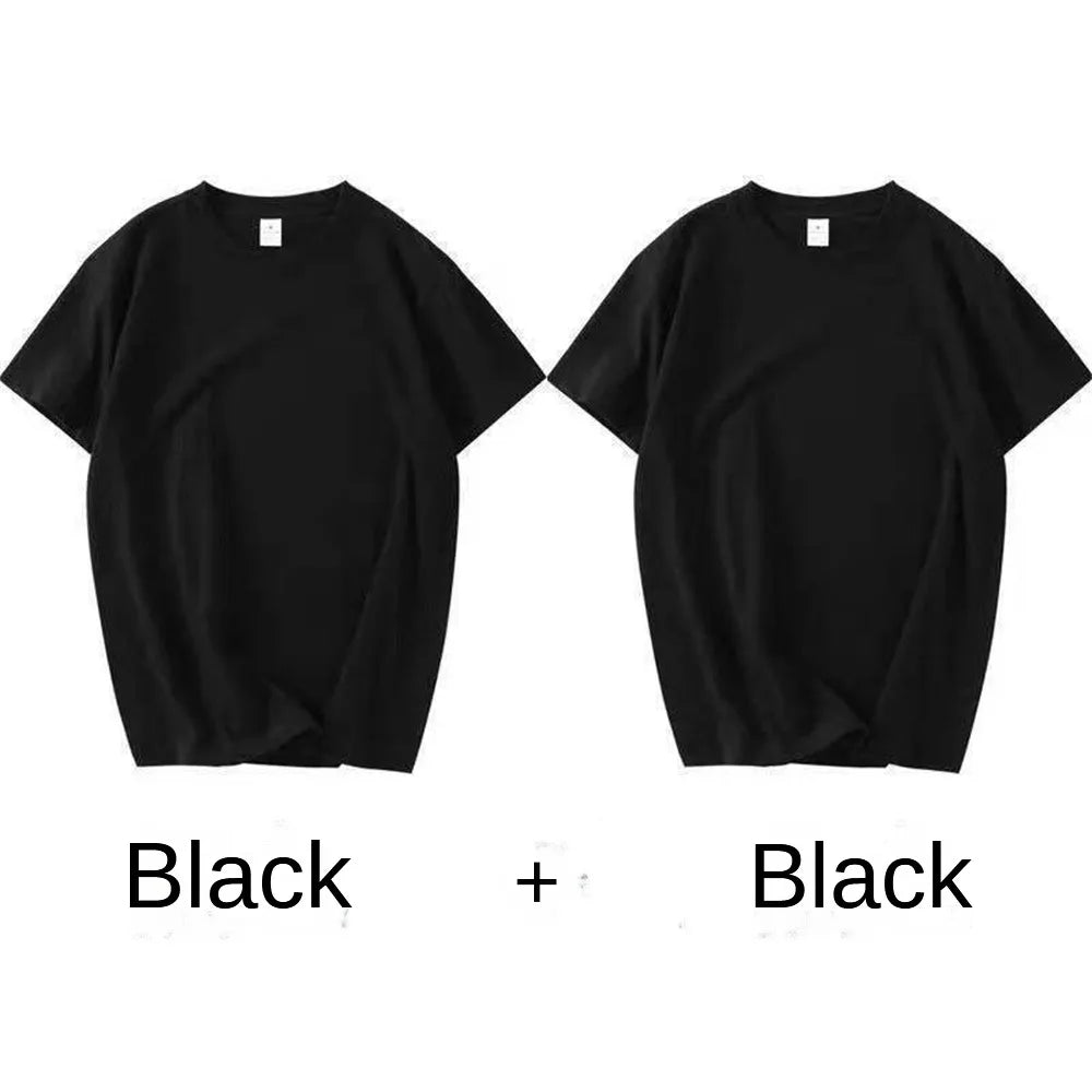 2PCS 100% Cotton Solid T Shirts Men's and Women's