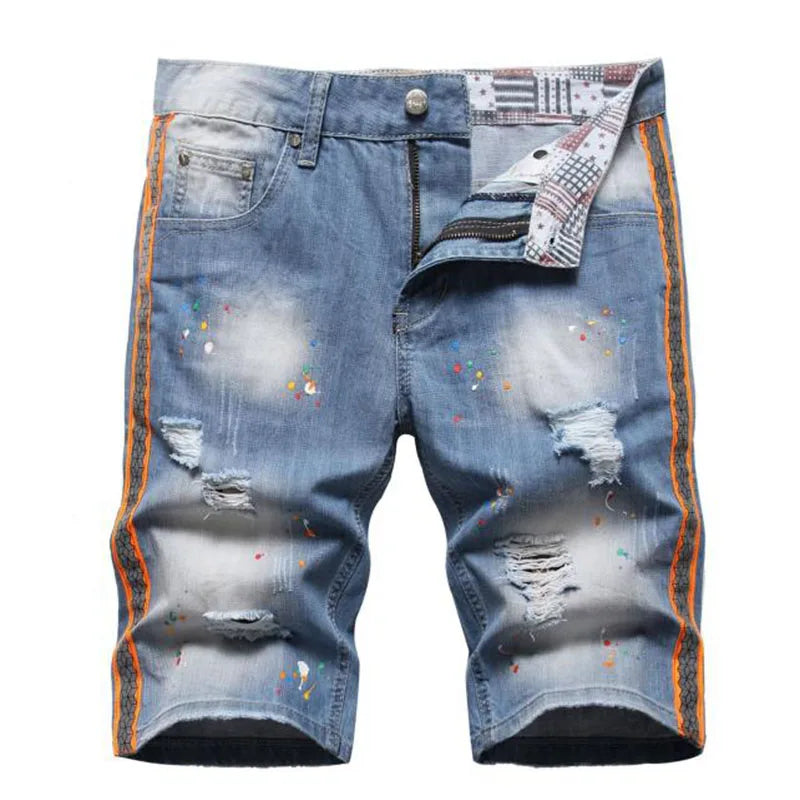 Men's Ripped Denim Shorts – Casual Knee-Length Jean Shorts