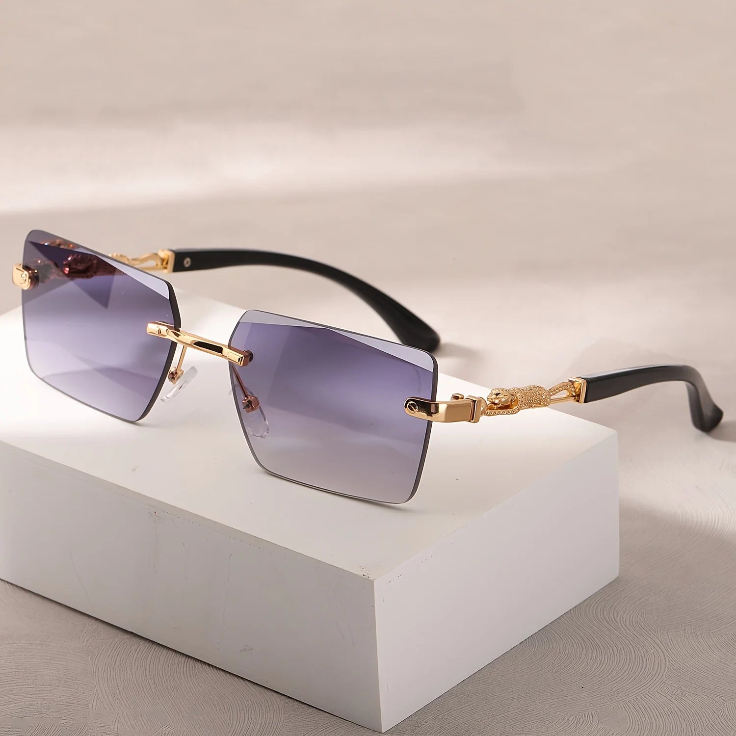 Rimless Rectangle Sunglasses – Unisex Small Square Shades for Beach & Travel