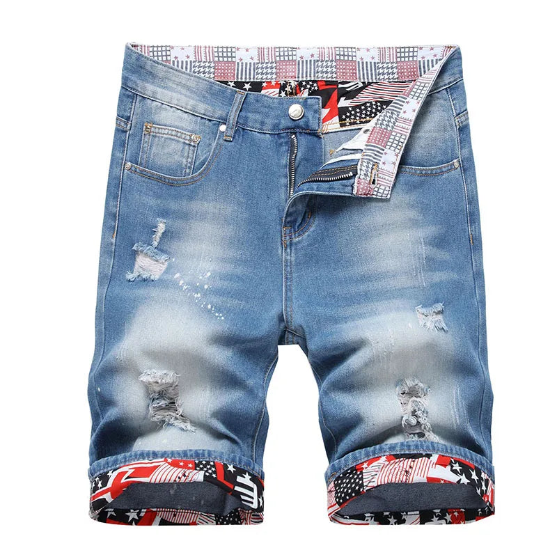 Men's Ripped Denim Shorts – Casual Knee-Length Jean Shorts