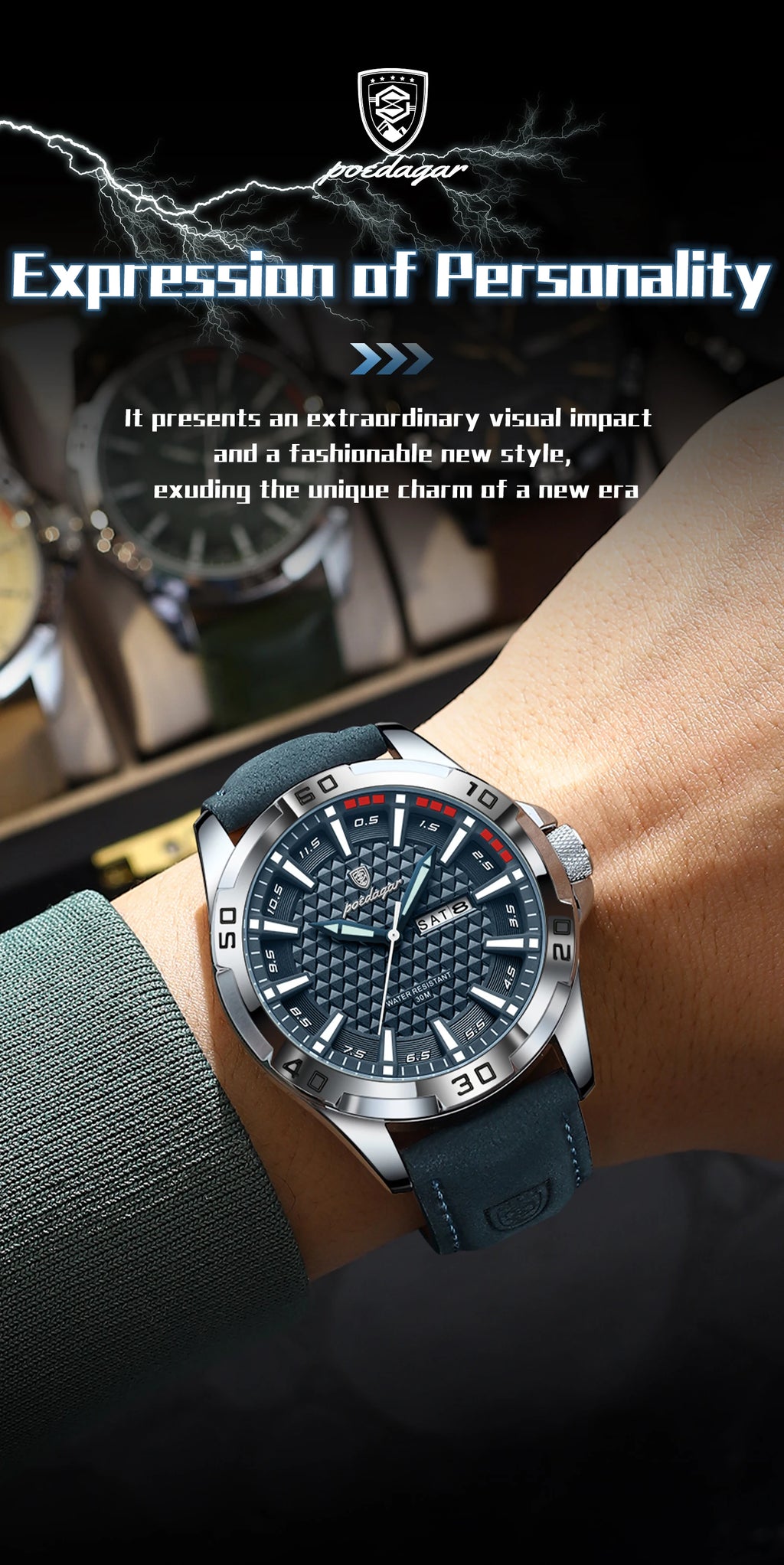 POEDAGAR Original Man Wristwatch Luxury Waterproof