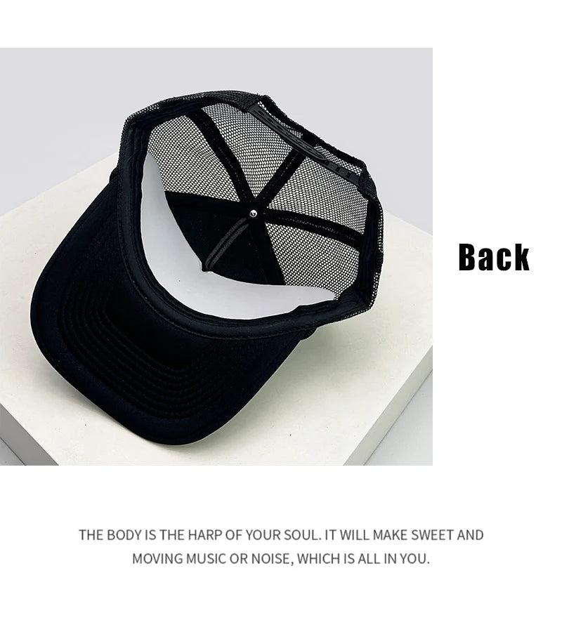 Unisex Color Block Letter Print Trucker Cap – Breathable Mesh Snapback