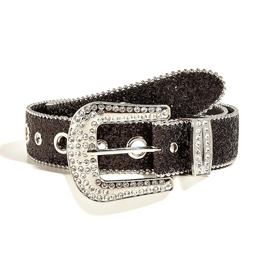 Women's Skull Rhinestone Belt – Sparkling PU Leather Cowgirl Belt