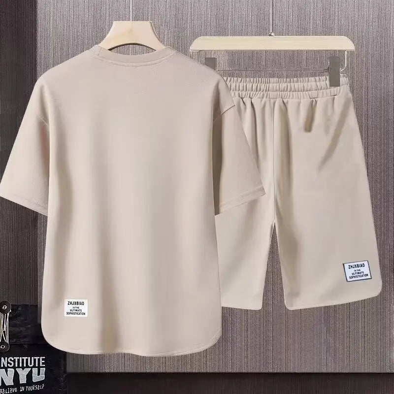 Summer Men's Khaki 2 Piece Set Breathable