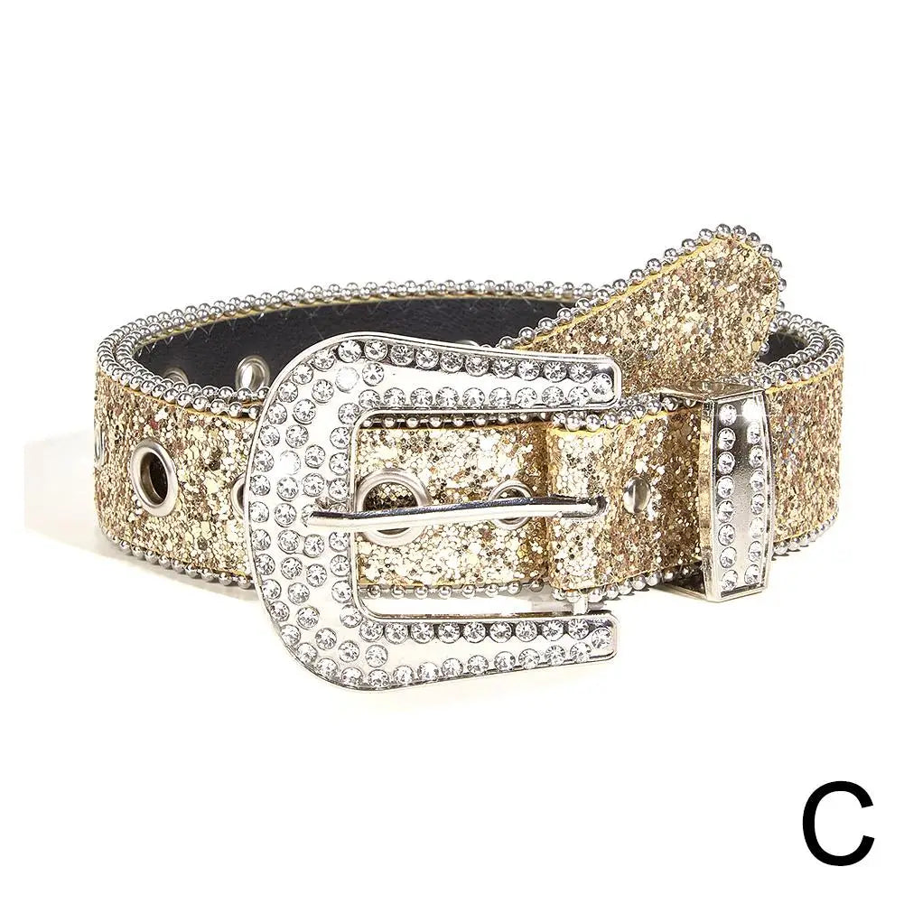 Women's Skull Rhinestone Belt – Sparkling PU Leather Cowgirl Belt