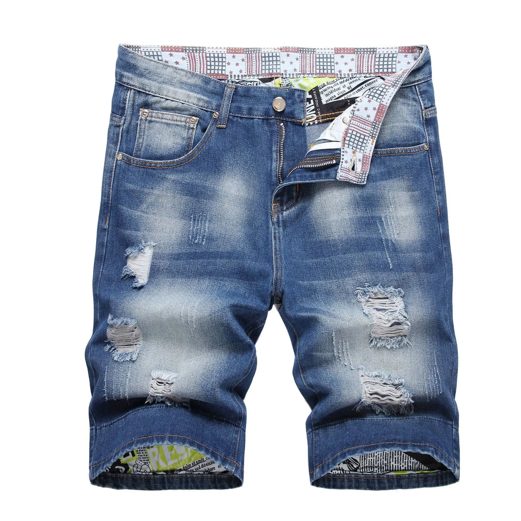 Men's Ripped Denim Shorts – Casual Knee-Length Jean Shorts