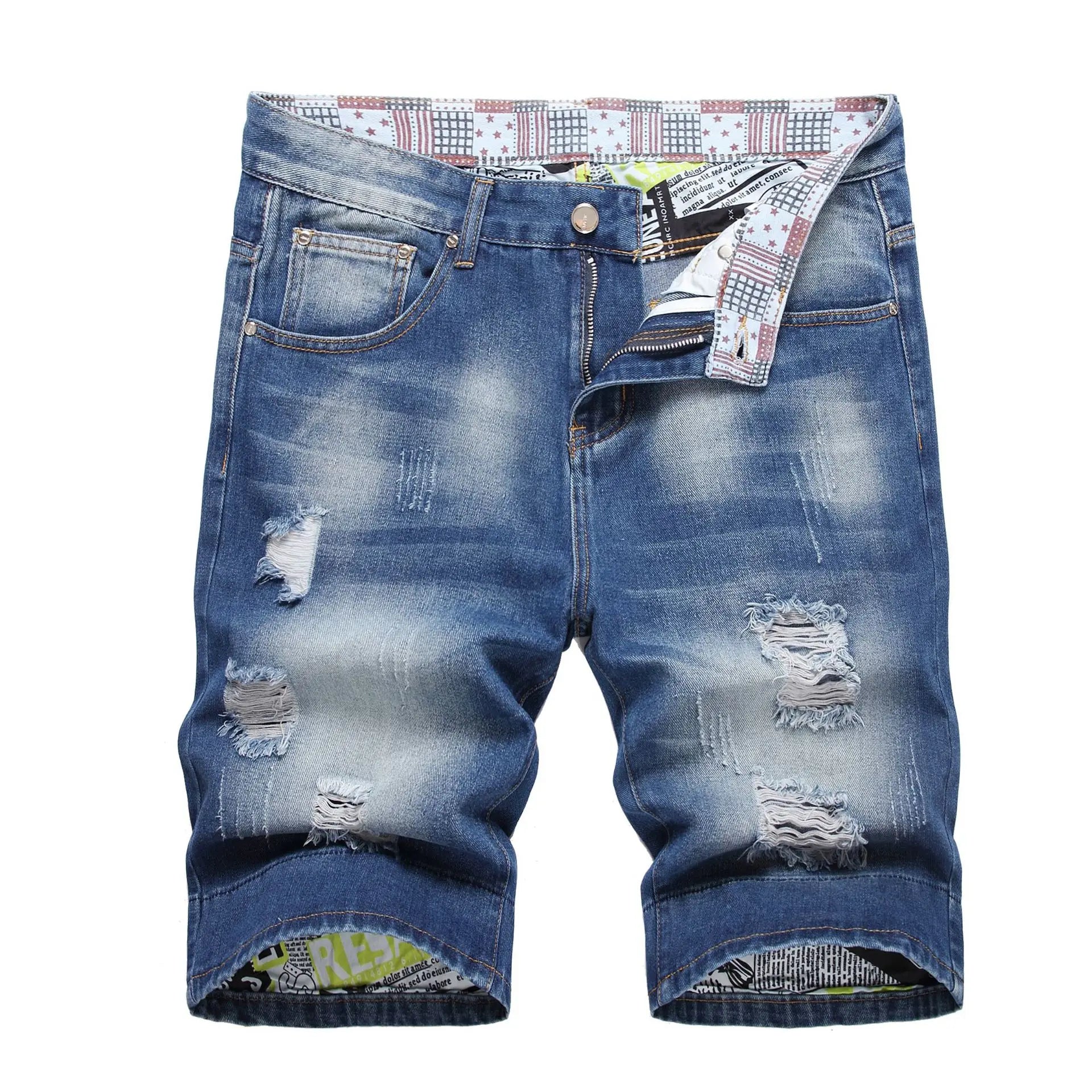 Men's Ripped Denim Shorts – Casual Knee-Length Jean Shorts