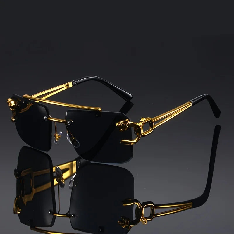 Vintage Frameless Tiger Sunglasses – Polarized Anti-Glare Shades for Men & Women