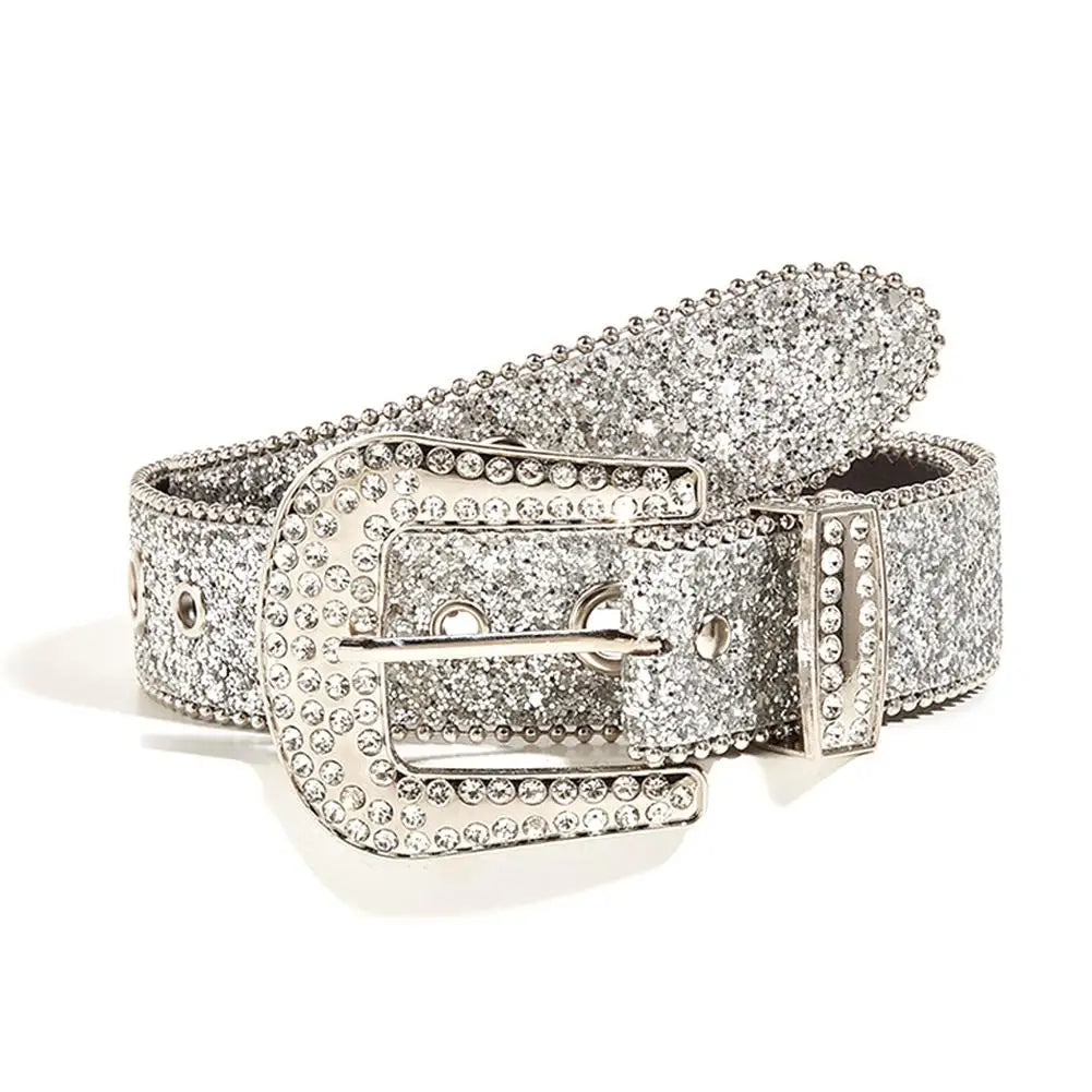 Women's Skull Rhinestone Belt – Sparkling PU Leather Cowgirl Belt
