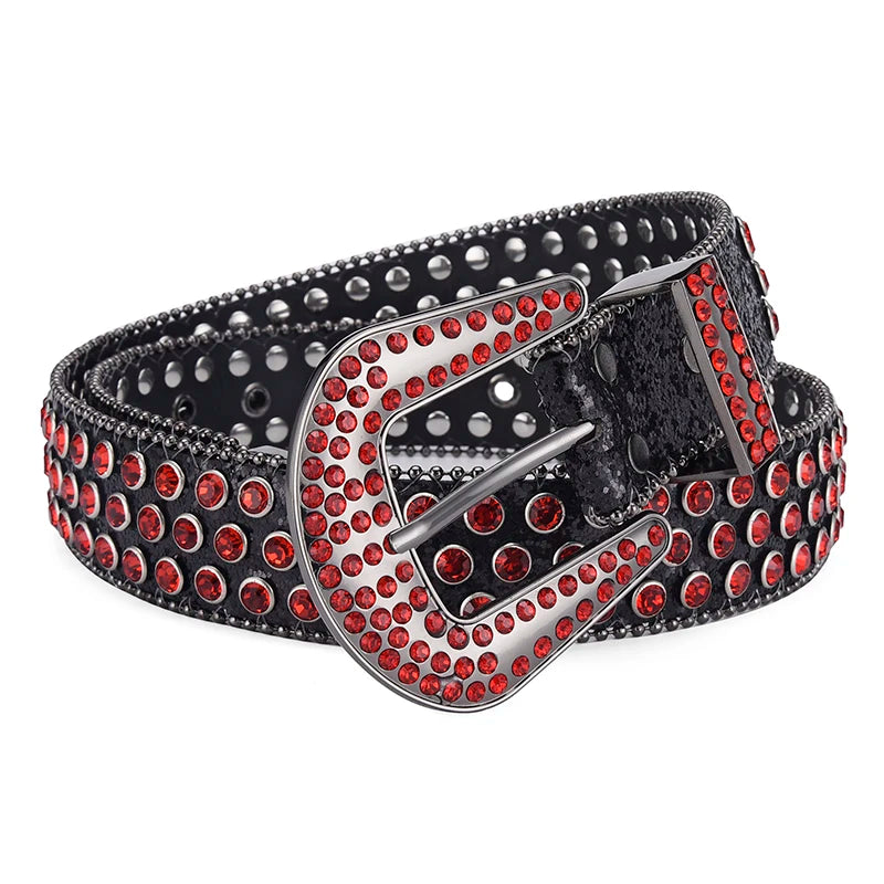 Unisex Y2K Rhinestone Rivet Belt – HipHop Punk Rock Denim Belt