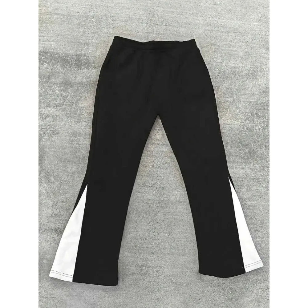 Men's Cross Print Flared Sweatpants – Black & White Color Block Streetwear Jogger Pants