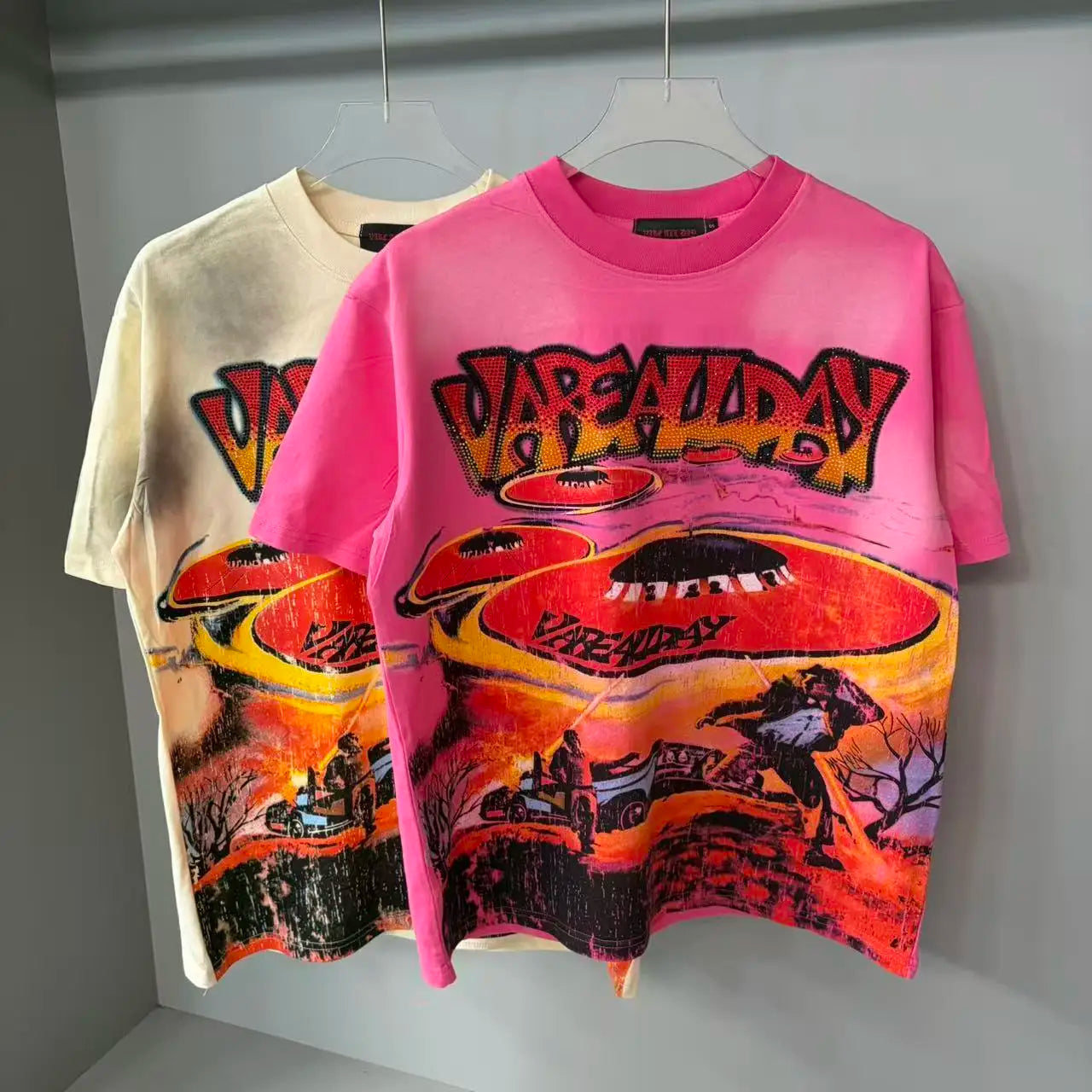 Letter Rhinestone Cotton Short Sleeve for Men and Women Harajuku