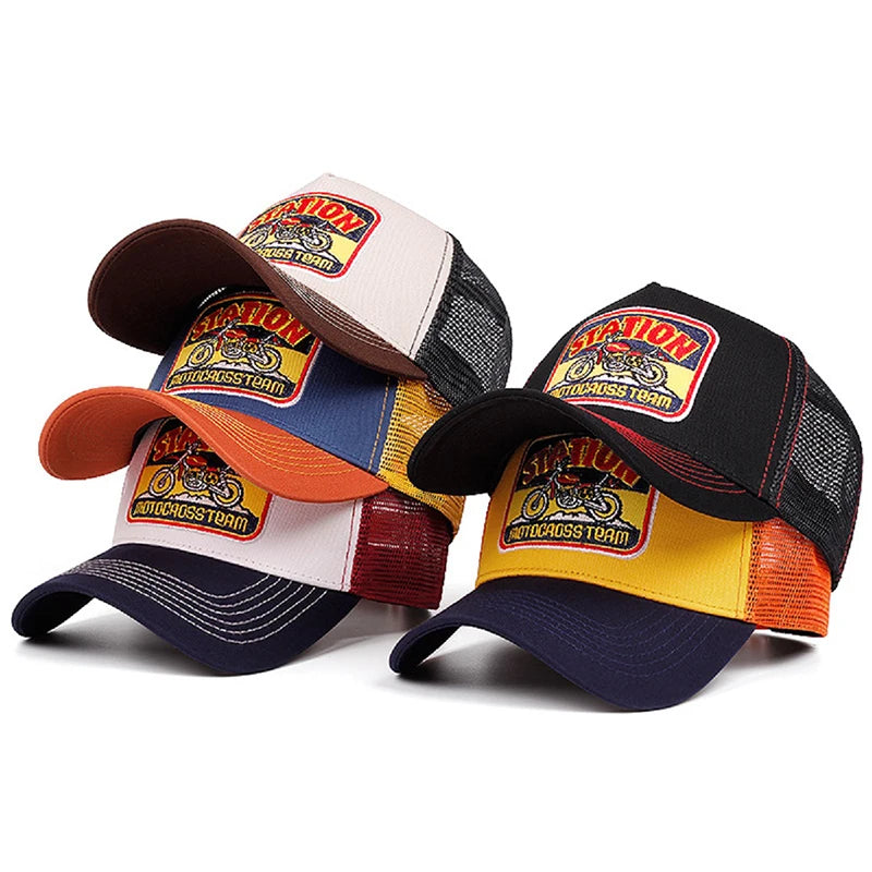 "Station" Motorcycle Mesh Trucker Hat – Unisex Hip Hop Snapback