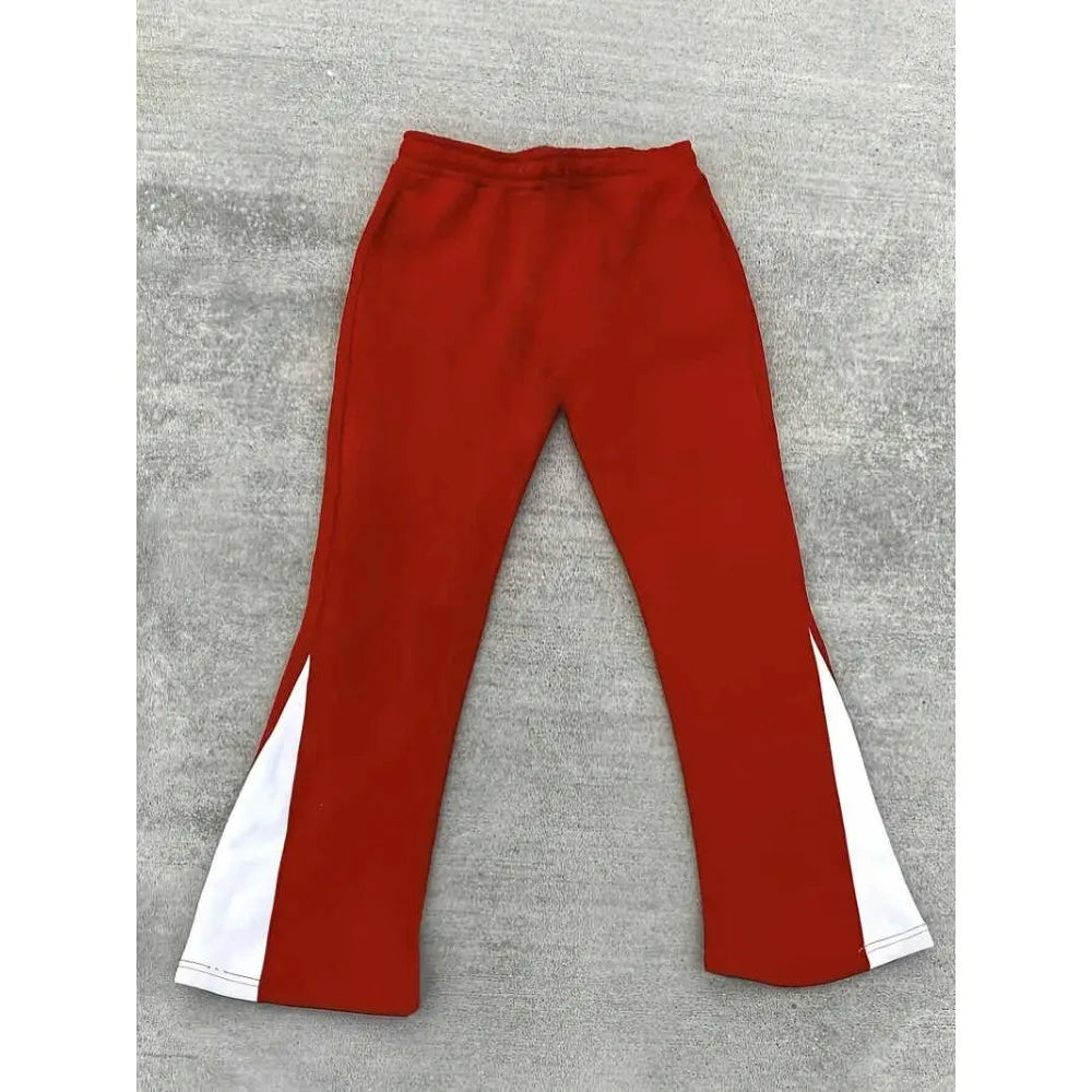 Men's Cross Print Flared Sweatpants – Black & White Color Block Streetwear Jogger Pants