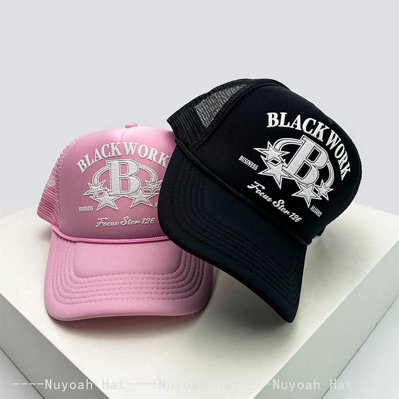 Unisex Letter Print Mesh Trucker Cap – Adjustable Snapback