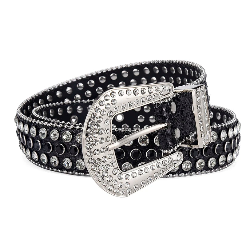 Unisex Y2K Rhinestone Rivet Belt – HipHop Punk Rock Denim Belt