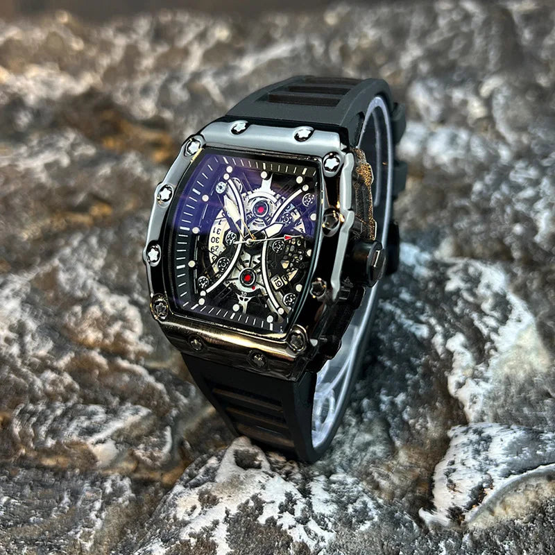 Men's Wine Barrel Dial Quartz Watch – Night Glow Luxury Sports Watch with Calendar (L146)