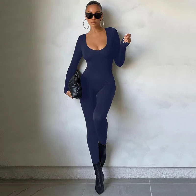 Women's Bodycon Long Sleeve Jumpsuit – High Street Slim Fit One-Piece Outfit