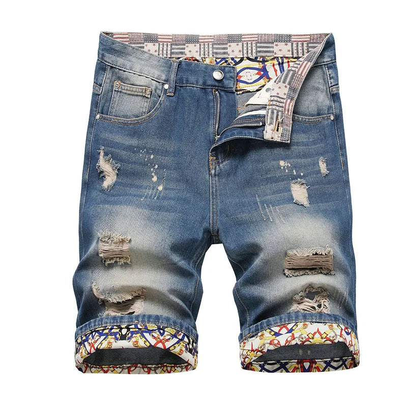 Men's Ripped Denim Shorts – Casual Knee-Length Jean Shorts