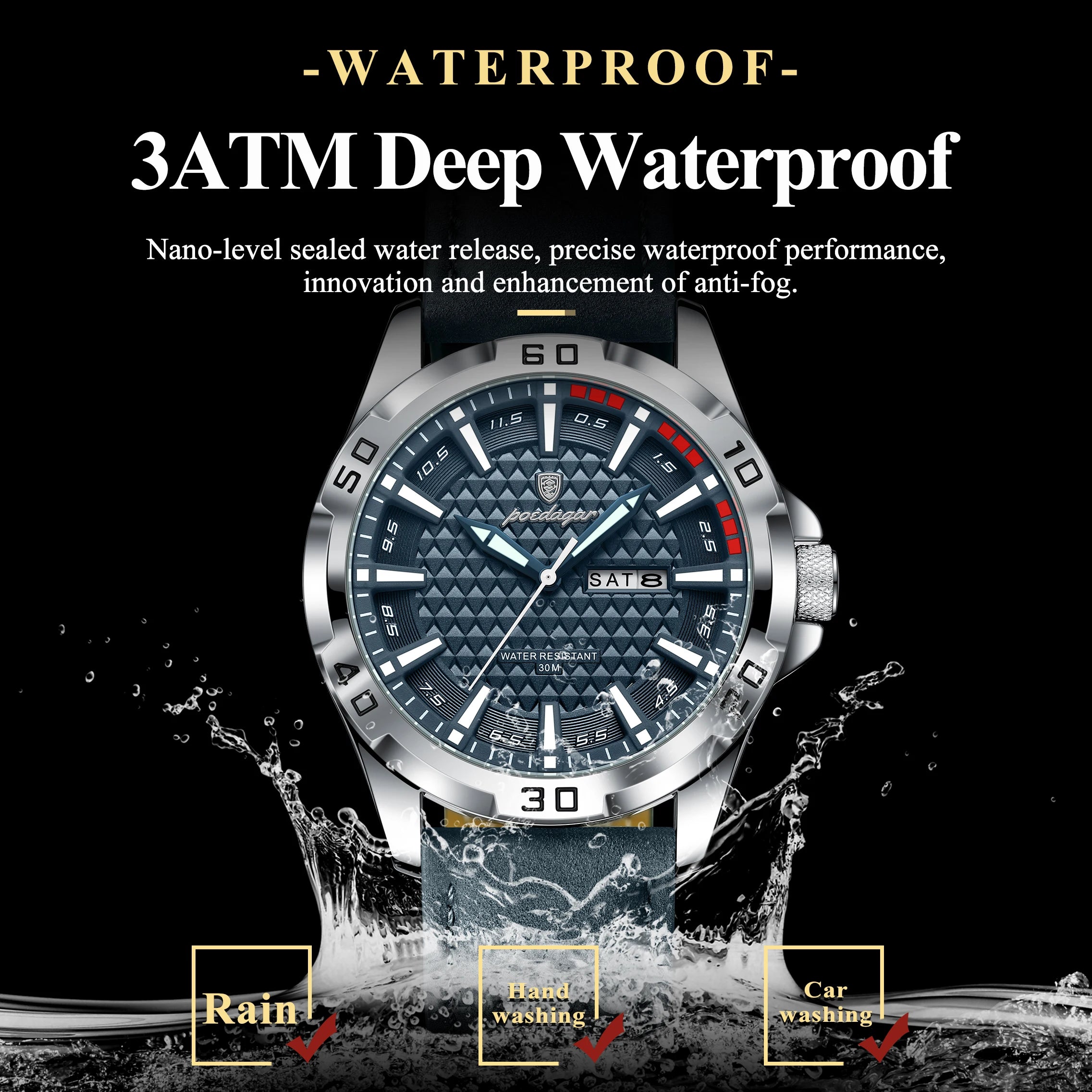 POEDAGAR Original Man Wristwatch Luxury Waterproof