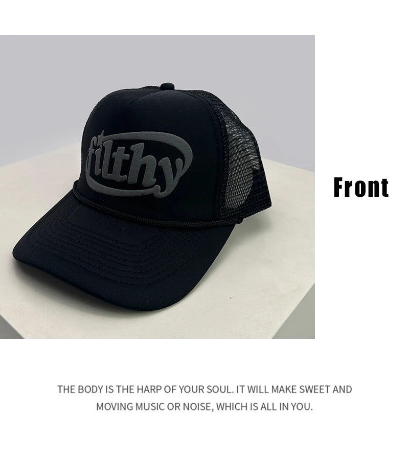 Unisex Color Block Letter Print Trucker Cap – Breathable Mesh Snapback