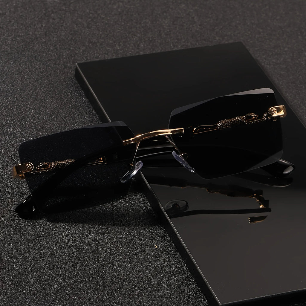 Rimless Rectangle Sunglasses – Unisex Small Square Shades for Beach & Travel