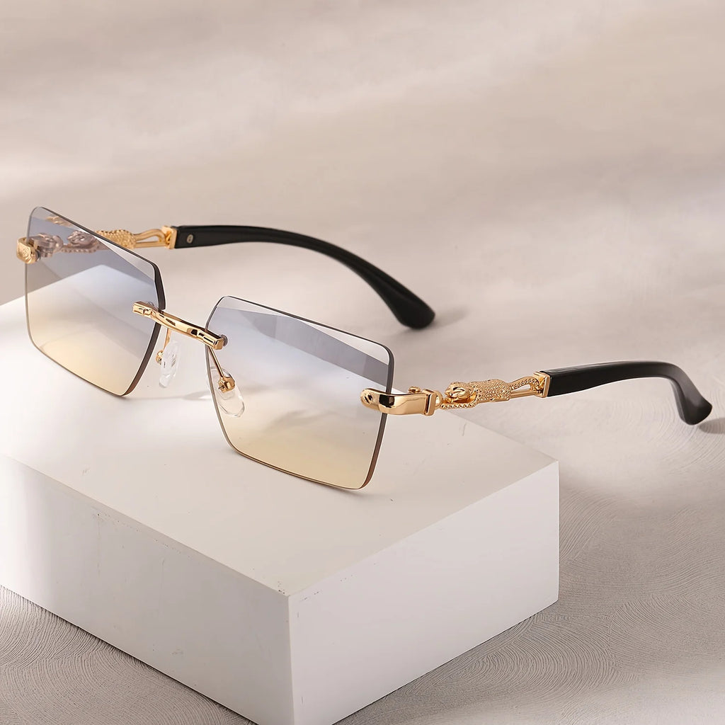 Rimless Rectangle Sunglasses – Unisex Small Square Shades for Beach & Travel