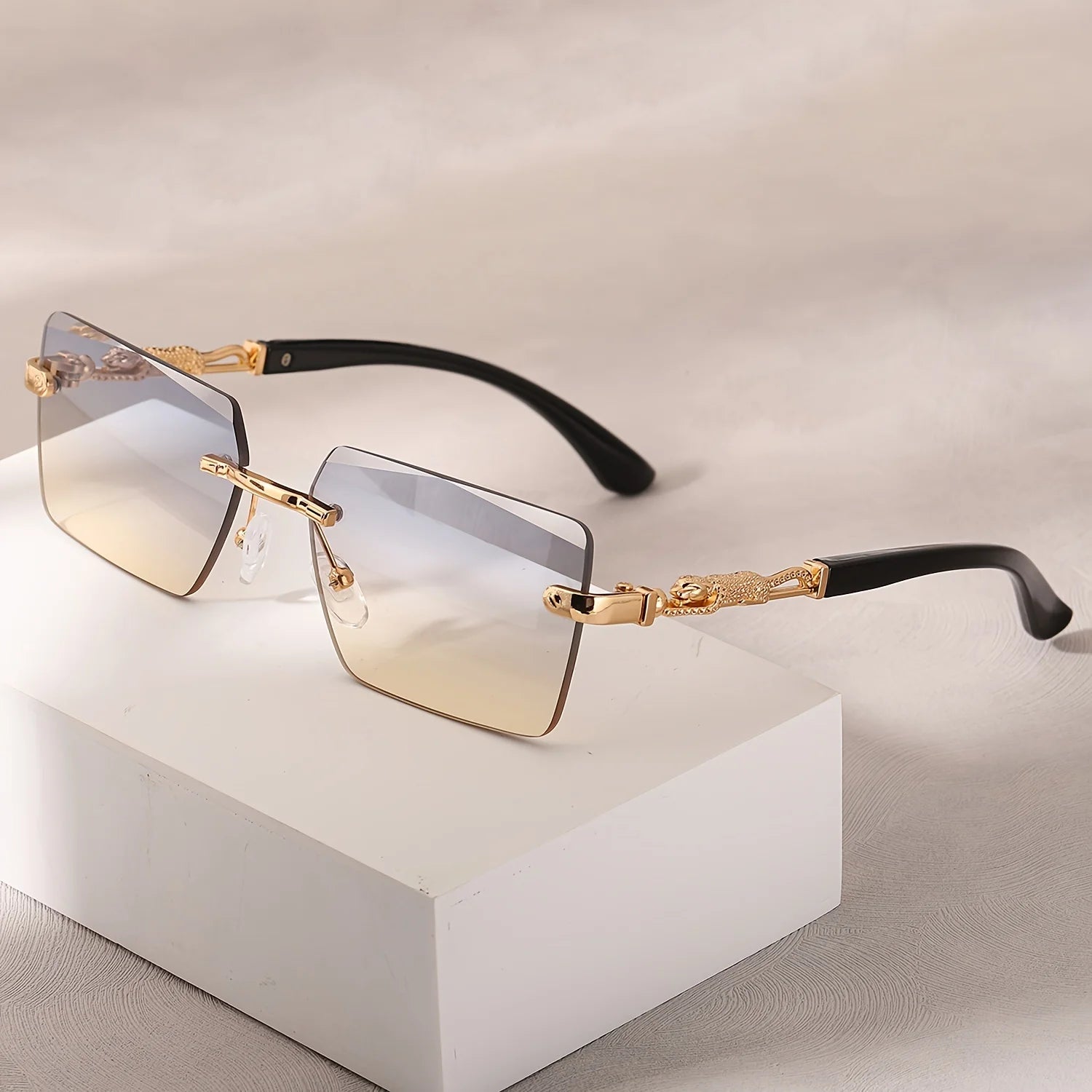 Rimless Rectangle Sunglasses – Unisex Small Square Shades for Beach & Travel