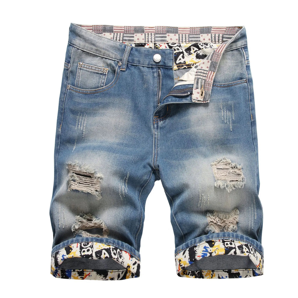 Men's Ripped Denim Shorts – Casual Knee-Length Jean Shorts