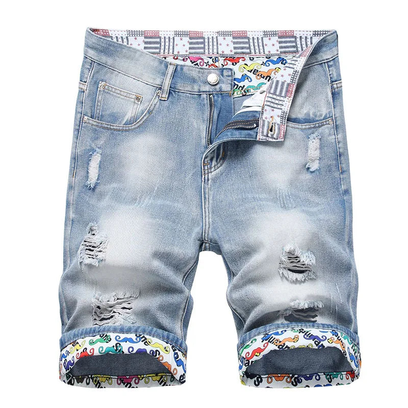 Men's Ripped Denim Shorts – Casual Knee-Length Jean Shorts