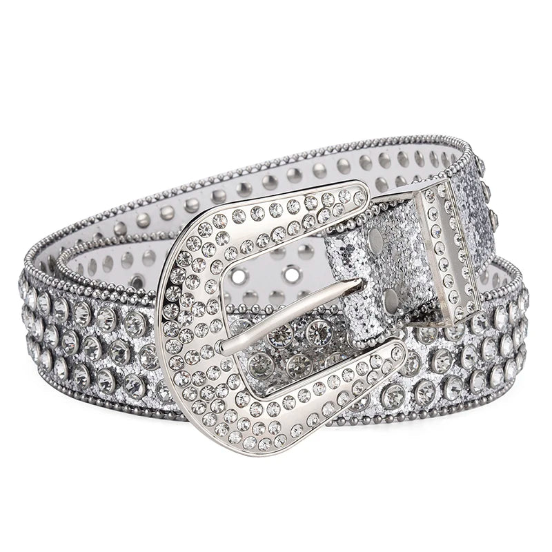 Unisex Y2K Rhinestone Rivet Belt – HipHop Punk Rock Denim Belt