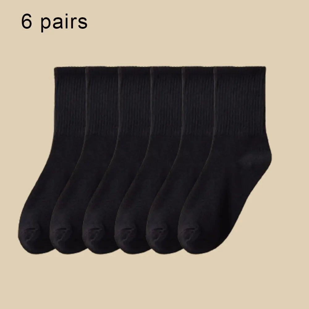 6 Pairs Women's Mid Socks Solid Color