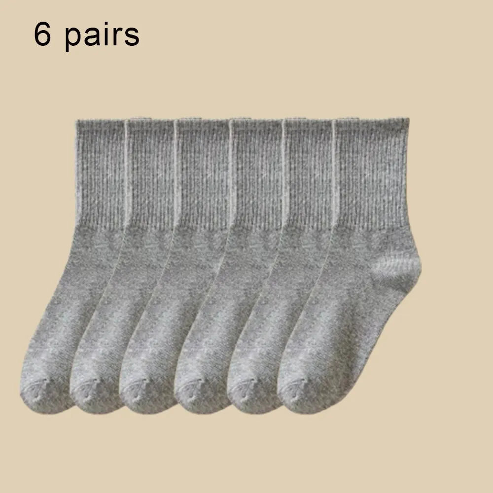 6 Pairs Women's Mid Socks Solid Color