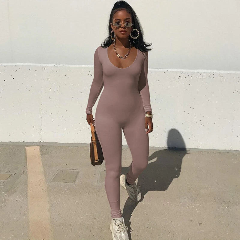 Women's Bodycon Long Sleeve Jumpsuit – High Street Slim Fit One-Piece Outfit
