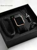 Men's LED Digital Watch & Jewelry Gift Set – Fashion Square Dial with Silicone Band