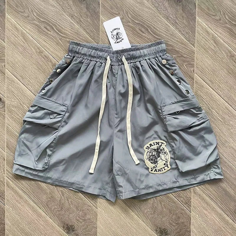 Men's Cargo Shorts – Embroidered Elastic Waist Streetwear Shorts