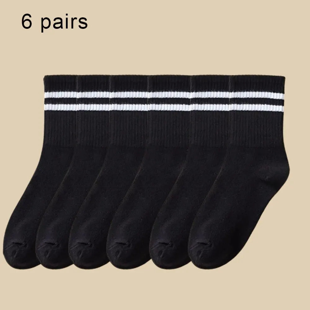 6 Pairs Women's Mid Socks Solid Color