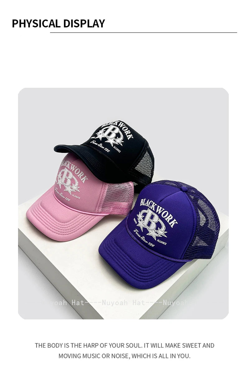 Unisex Letter Print Mesh Trucker Cap – Adjustable Snapback